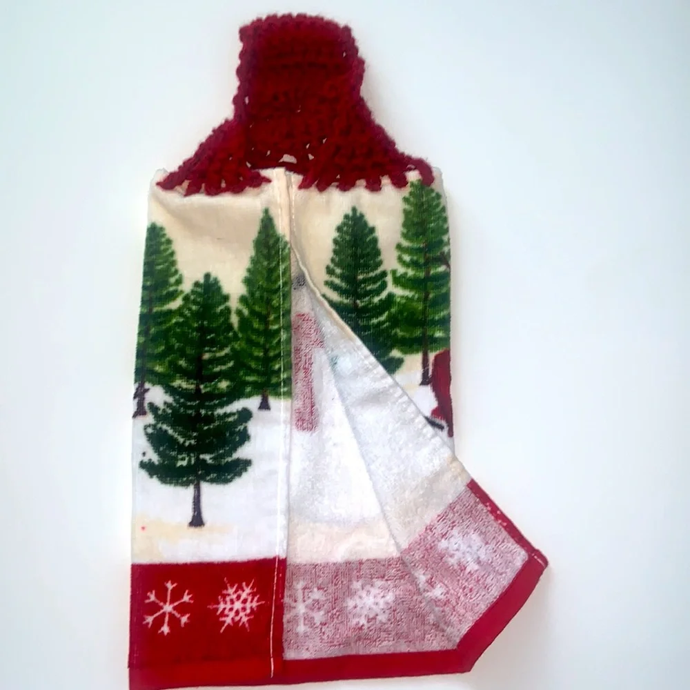 Hand Crafted  Snowmen Crochet Top Hanging Kitchen Dish or Bathroom Hand Towel - Picture 5 of 6